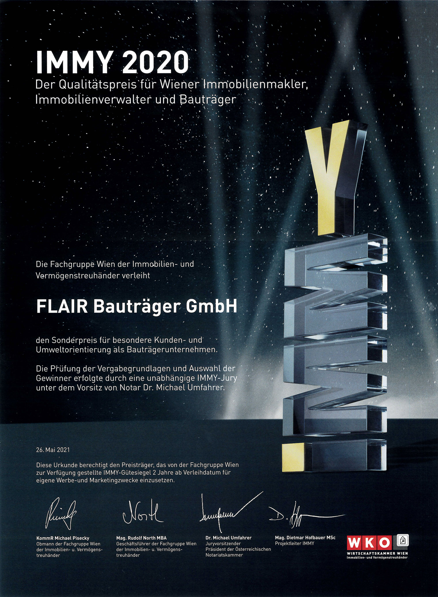 immy 2020 zertifikat fuer flair bautraeger